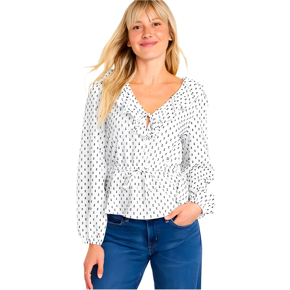 Waist-Defined Ruffled Clip-Dot Top